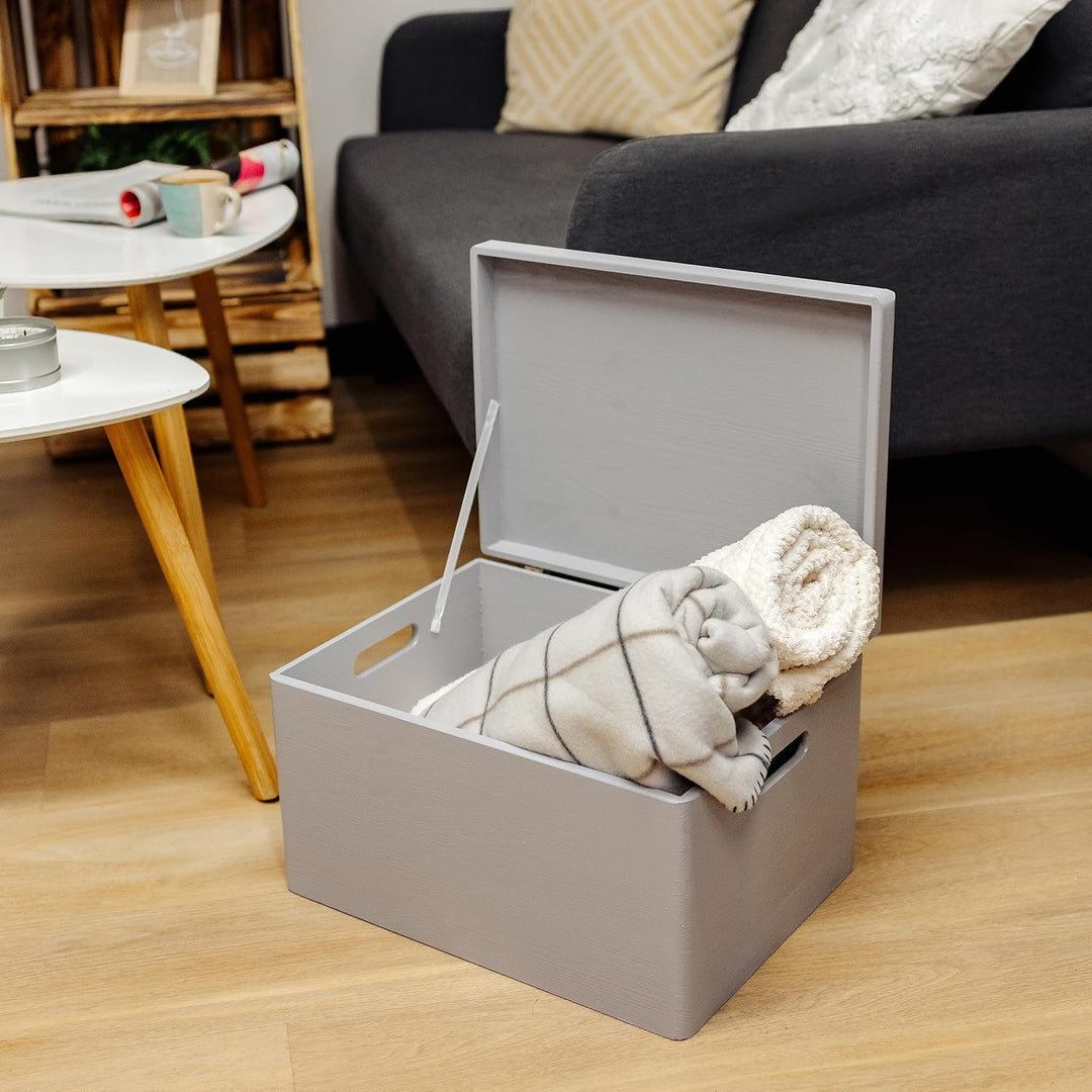 Creative Deco XXL Grau Grosse Holzkiste mit Deckel | 40x30x24 cm (+/-1cm) | Holztruhe Erinnerungsbox