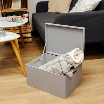 Creative Deco XXL Grau Grosse Holzkiste mit Deckel | 40x30x24 cm (+/-1cm) | Holztruhe Erinnerungsbox