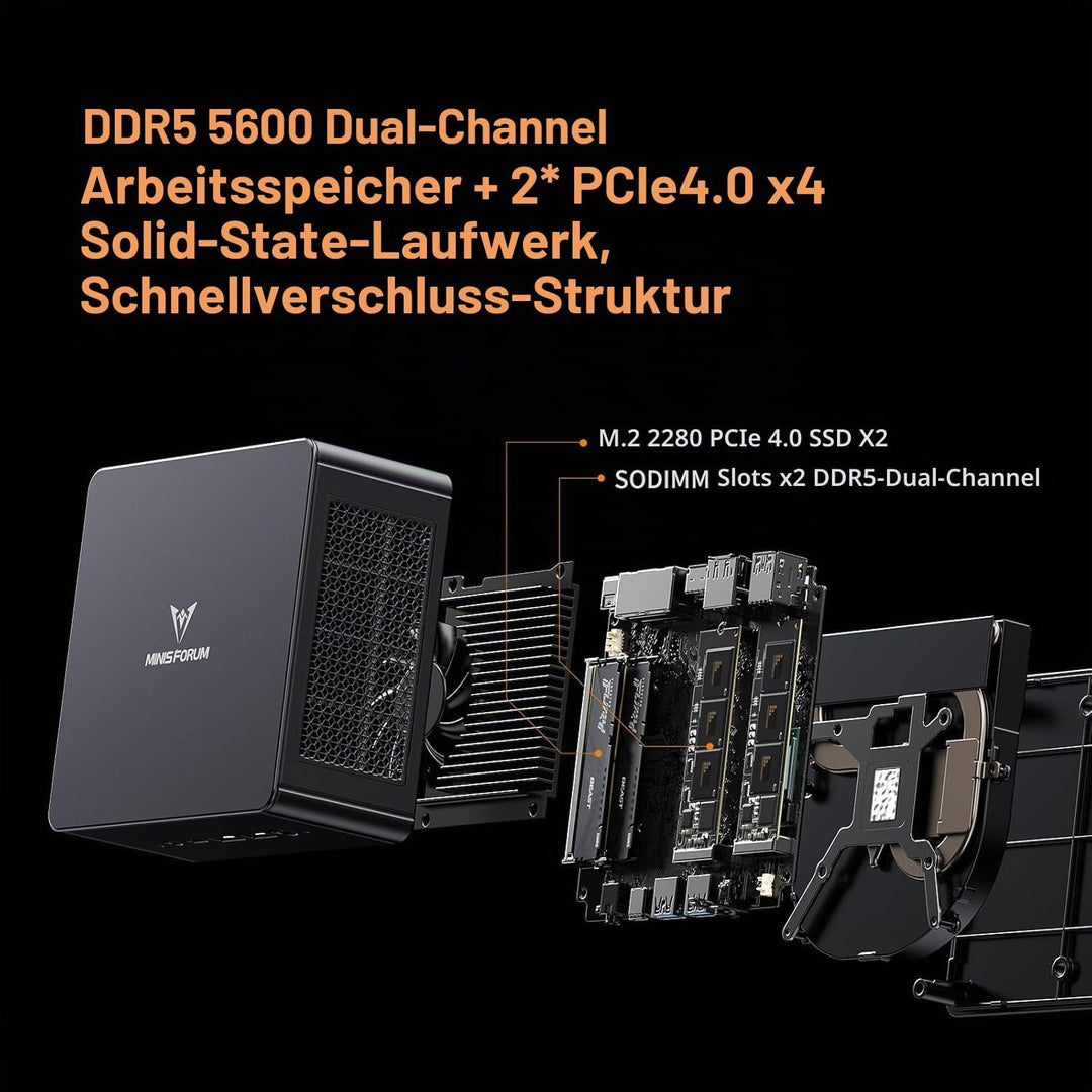 MINIS FORUM UM890 Pro Mini PC - AMD AI Ryzen 9 8945HS, 8 C/16 T, Radeon 780M GPU, 32GB DDR5 RAM, 512
