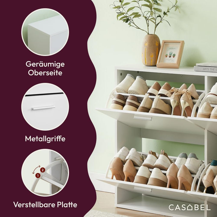CASABEL Schuhschrank mit 4 Klappen – Schuhschrank Eingang Weiss, Modernes Design, Grosse Kapazität 2