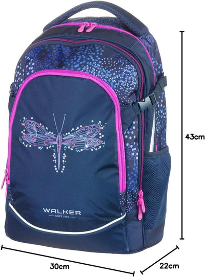 Walker Fame Schulrucksack mit 3 Fächern, Seitentaschen und Lichteffekt, Rückenpolsterung, verstellba