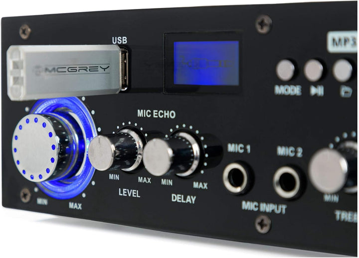 McGrey PA-350BT Bluetooth-Endstufe - mit USB/MP3-Player 200 Watt Leistung - Verstärker mit Zwei Mikr