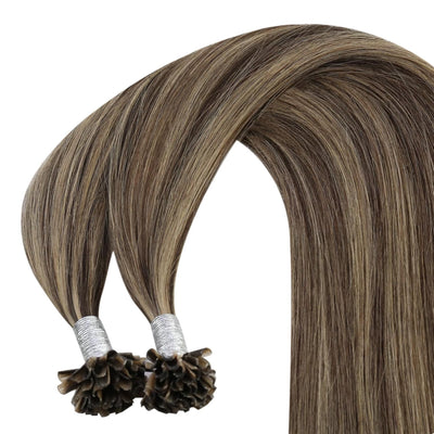 YoungSee Bonding Extensions Echthaar Braun 35cm Extensions Echthaar Bondings Dunkelbraun mit Blond K