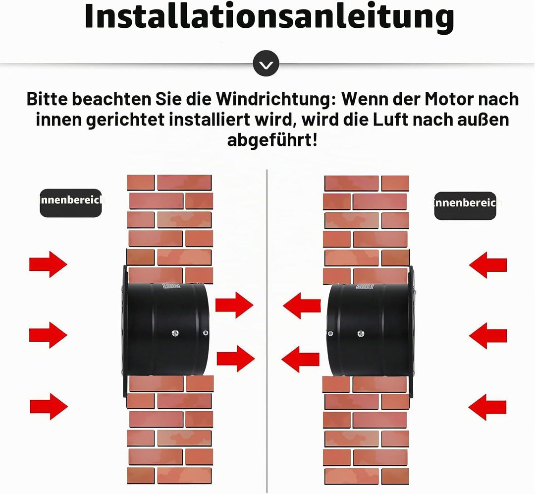150mm Abluftventilator 600m³/h, badlüfter 150mm mit Rücklaufklappe, Rauchabzug Wandventilator Abluft