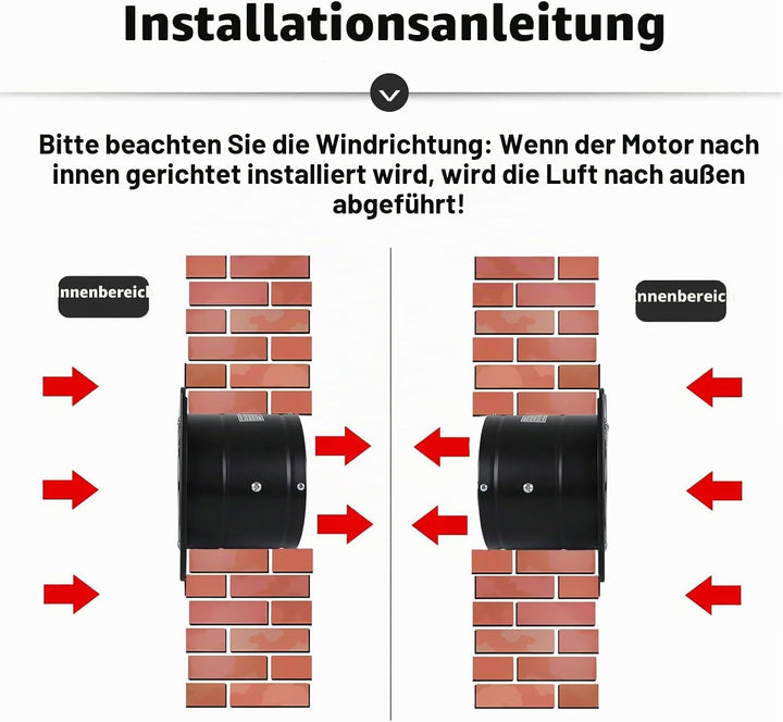 150mm Abluftventilator 600m³/h, badlüfter 150mm mit Rücklaufklappe, Rauchabzug Wandventilator Abluft
