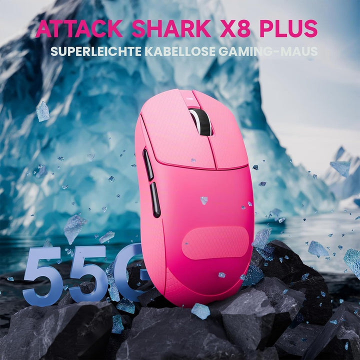 ATTACK SHARK X8 Serie Kabellose Gaming-Maus, 55–65 g Superleicht, PixArt PAW3395/3950 Sensor, BT/2.4