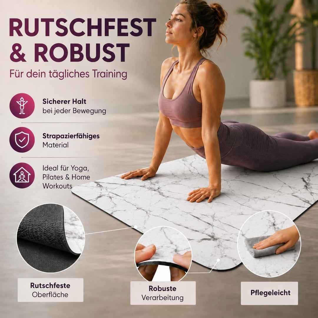Fitnessmatte, Yogamatte aus umweltfreundlichem Naturkautschuk und rutschfest mit Design und Tragegur