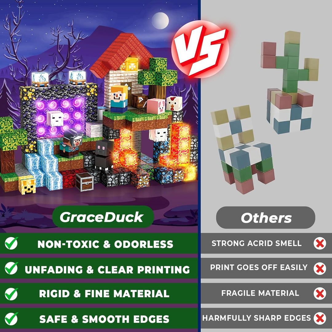 Magnetische Bausteine Wald-Portal Set 200 Teile - Lava & Felsen - Baue Magnetische Blöcke Spiel - Ma