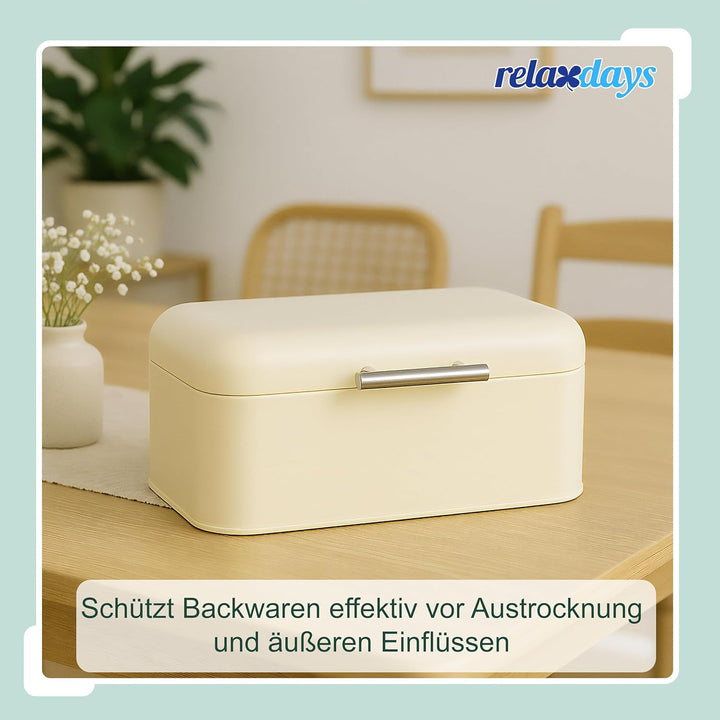 Relaxdays Brotkasten mit Brotbeuel, Brotbox mit Deckel & Griff, HBT 15,5x30x21 cm, Brotkiste Retro-D