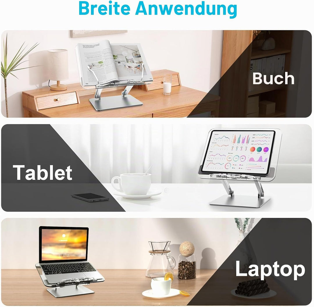 Buchständer, Aluminium und Acryl Kochbuch Schreibtisch Leseständer, Verstellbar &amp; Faltbar Buchhalter