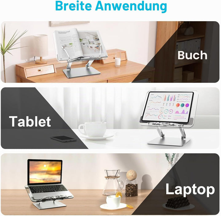 Buchständer, Aluminium und Acryl Kochbuch Schreibtisch Leseständer, Verstellbar &amp; Faltbar Buchhalter