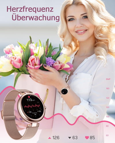 SHANG WING Lynn Smartwatch Damen,1.1 Zoll Klein Touchscreen Fitnessuhr Damen,Klein Stilvoll Fitnessu