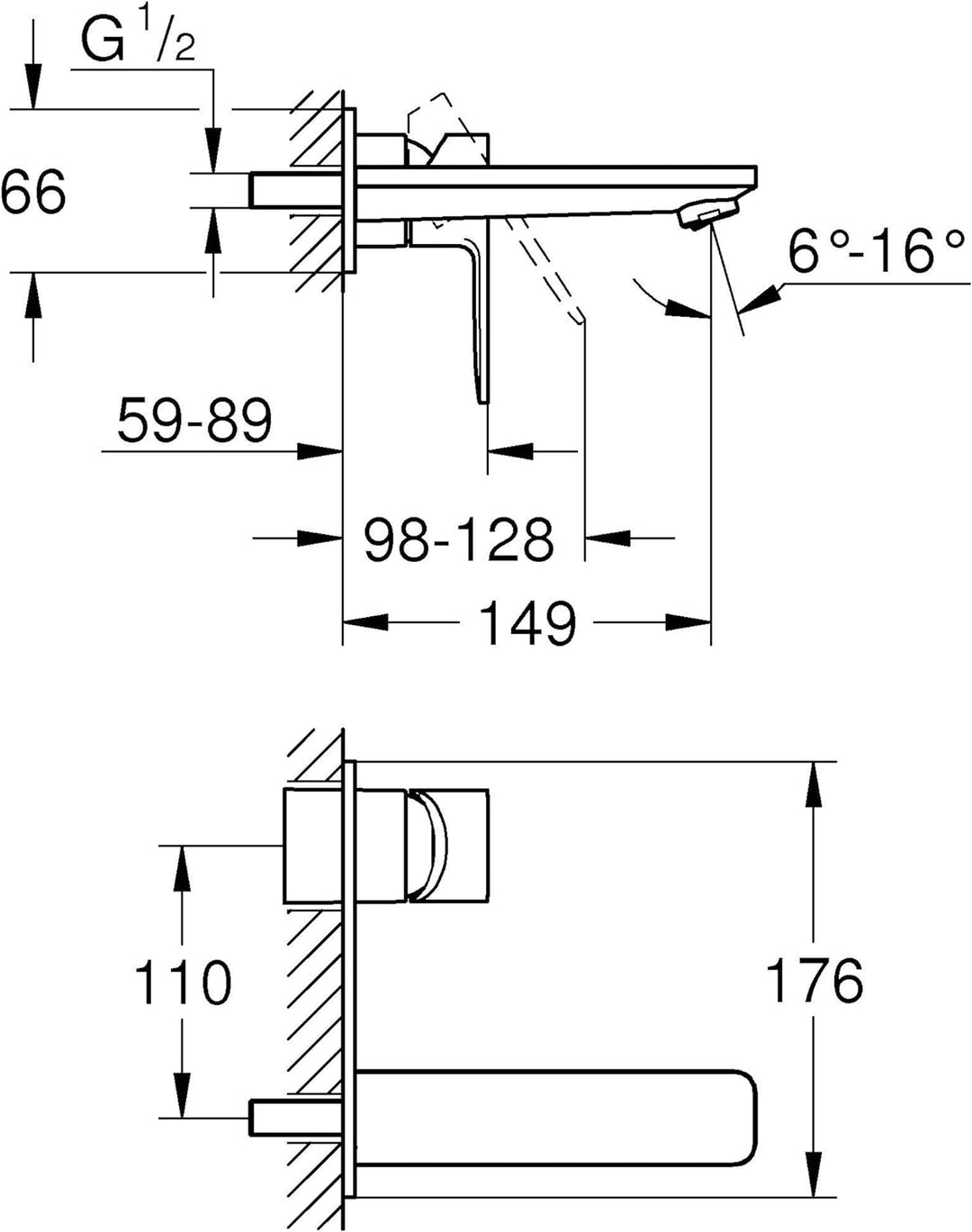 GROHE Lineare | Badarmatur - 2-Loch-Waschtischarmatur | Ausladung 149 mm, chrom | 19409001 Ausladung