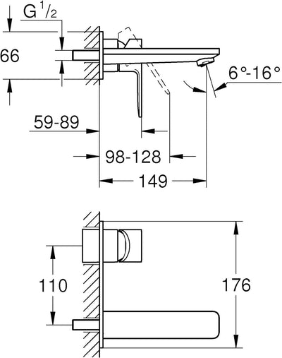 GROHE Lineare | Badarmatur - 2-Loch-Waschtischarmatur | Ausladung 149 mm, chrom | 19409001 Ausladung