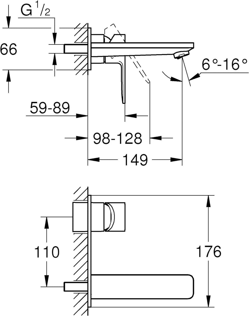 GROHE Lineare | Badarmatur - 2-Loch-Waschtischarmatur | Ausladung 149 mm, chrom | 19409001 Ausladung