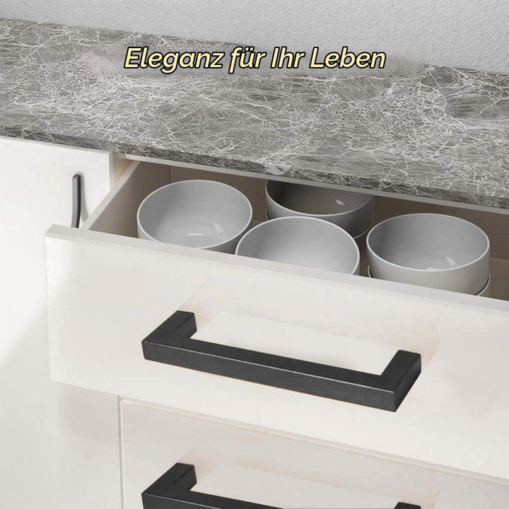 MEEQIAO 10 Stück Möbelgriffe Schwarz, 320 MM Modisch Edelstahl Quadrat Griffe, Schrankgriffe, mit 40
