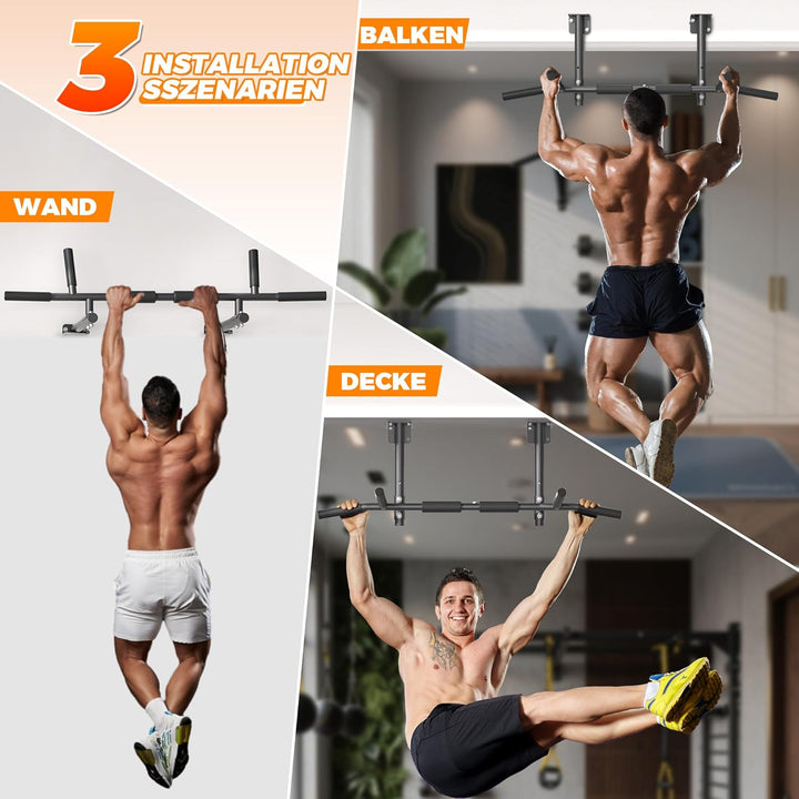 ONETWOFIT Klimmzugstange Wandmontage, Balkenmontage, Deckenmontage 3 in 1, Heavy Duty für Indoor Hom