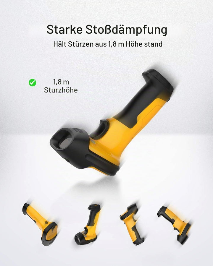 Inateck Barcode Scanner Wireless 2.4GHz, Akku mit 2600 mAh, 60 m Reichweite, automatisches Abtasten