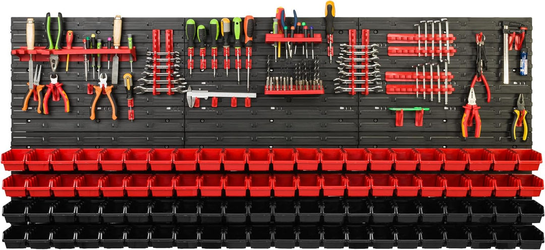Lagersystem Werkstattregal | 172 x 78 cm | 88 stck. Box | Wandregal mit Werkzeughalterungen und Stap