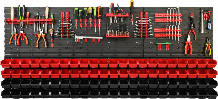 Lagersystem Werkstattregal | 172 x 78 cm | 88 stck. Box | Wandregal mit Werkzeughalterungen und Stap