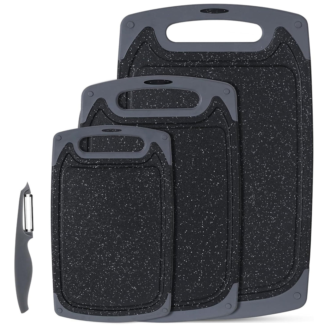 Schneidebrett-Set, Küchen-Schneidebretter mit rutschfesten Füssen und tiefer Saftrille, BPA-freie Ku