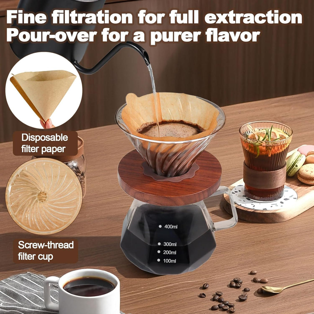 Tropfkaffeebrüher, 400 ml (13,5 oz), tragbarer Glaskaffeebrüher aus hochwertigem Borosilikatglas, Au