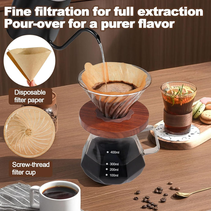 Tropfkaffeebrüher, 400 ml (13,5 oz), tragbarer Glaskaffeebrüher aus hochwertigem Borosilikatglas, Au