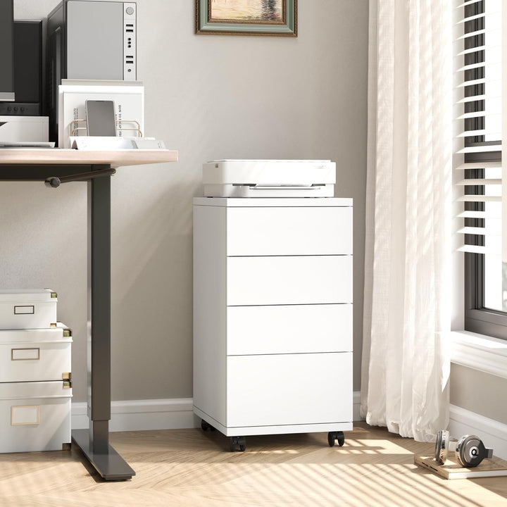 HOCSOK Rollcontainer mit 4 Schubladen, Aktenschrank mit Rollen, Büroschrank, unter dem Schreibtisch,