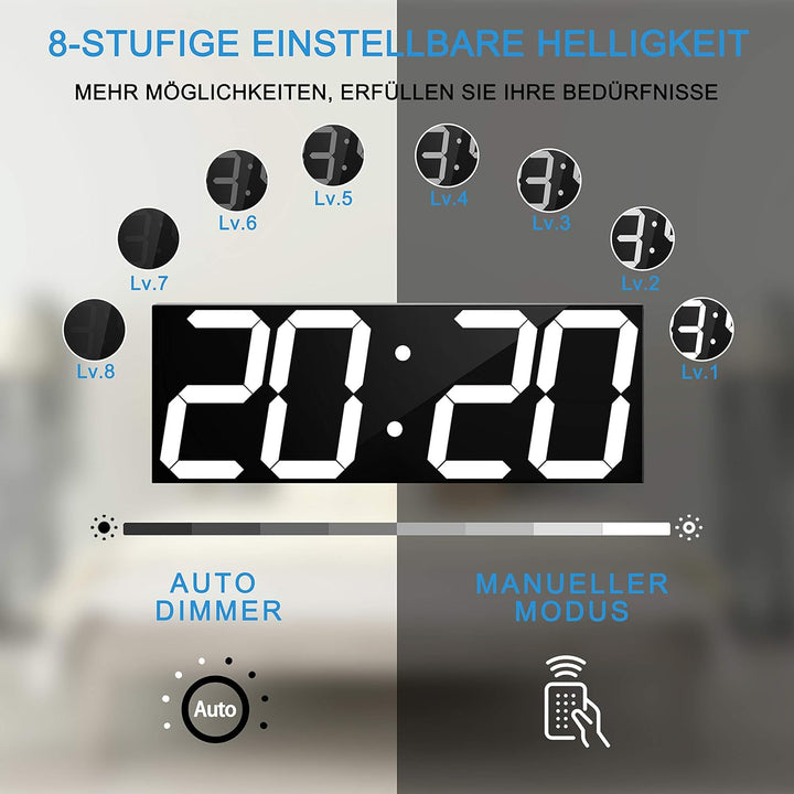 LED Digitale Uhr Grosse Wanduhr mit 18-Zoll-LED-Anzeige, Countdown-Uhr mit 8 einstellbaren Helligkei