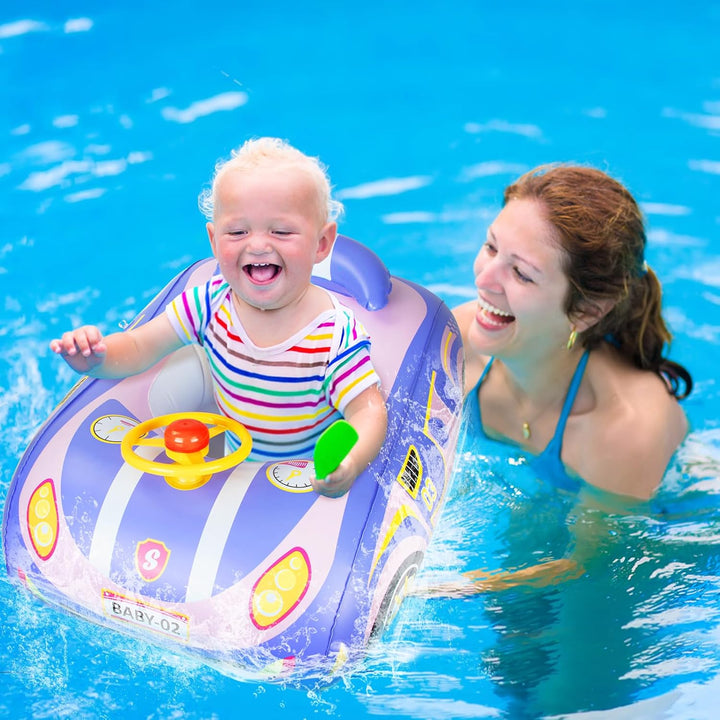 Olycism Baby Schwimmring mit Sonnendach UPF50+ & Spielzeug Spielen Lenkrad Kinderboot Babyschwimmrei