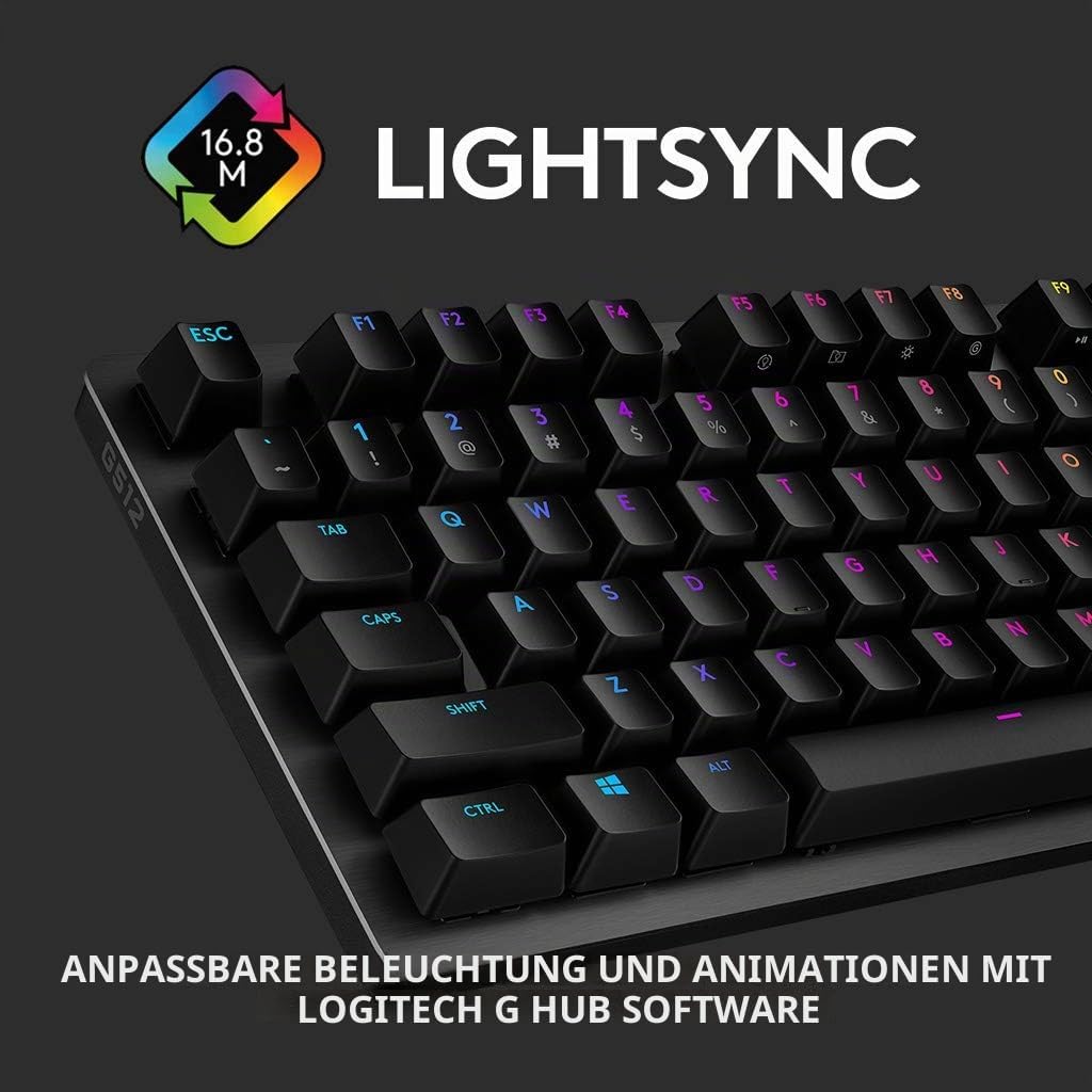 Logitech G512 mechanische Gaming-Tastatur, GX-Brown Taktile Switches, LIGHTSYNC RGB-Beleuchtung, USB