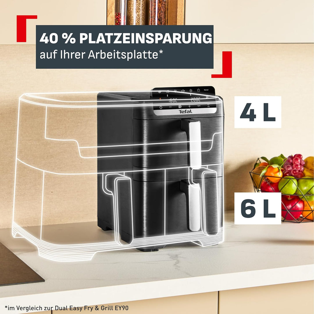 Tefal Easy Fry Crispy Stack Doppelkammer-Heissluftfritteuse, 4/6-Liter-Schubladen mit separater Temp