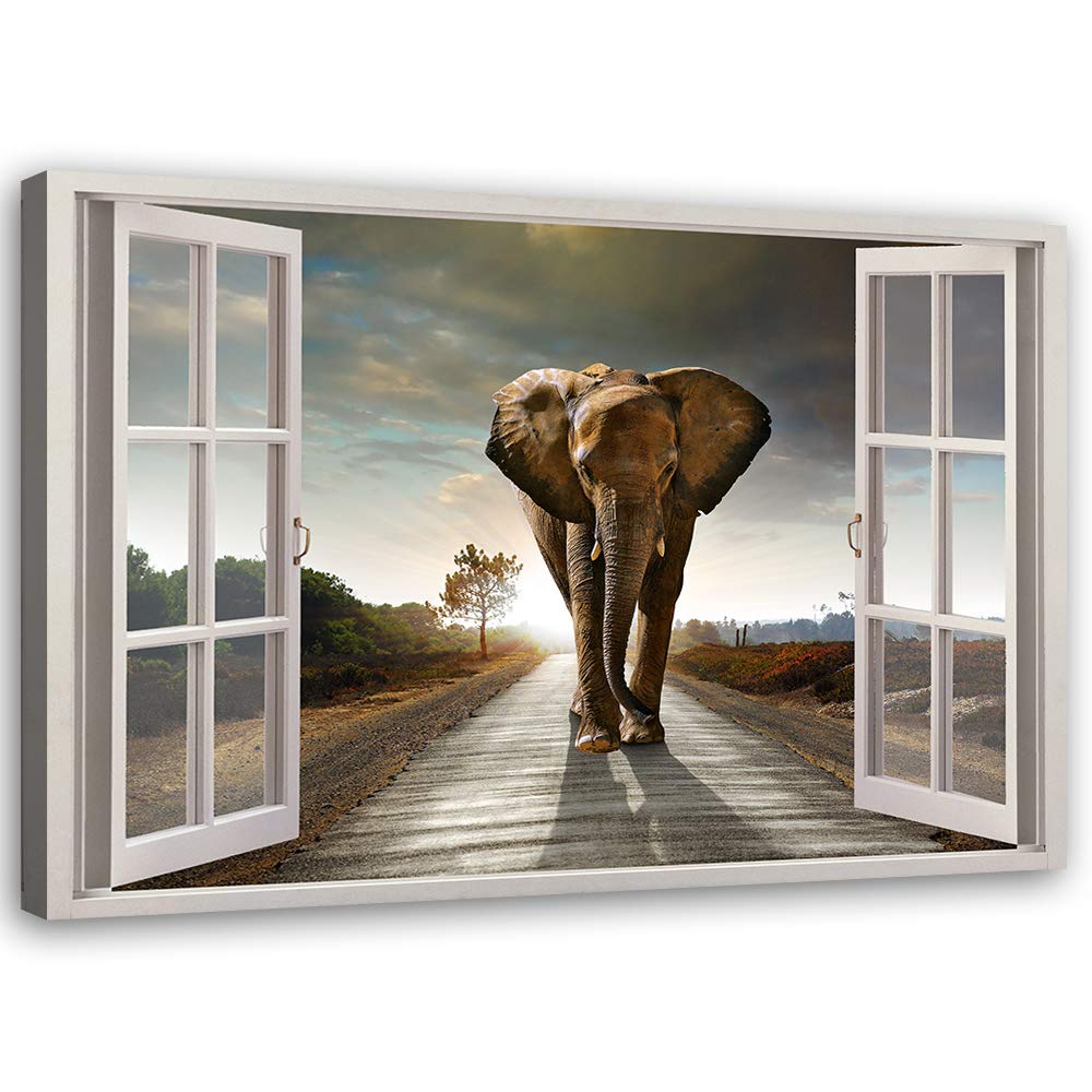 Feeby Viles - Leinwand Bilder - Fensterblick Natur- 90x60 cm- Deko Wohnzimmer - Wandbilder Schlafzim