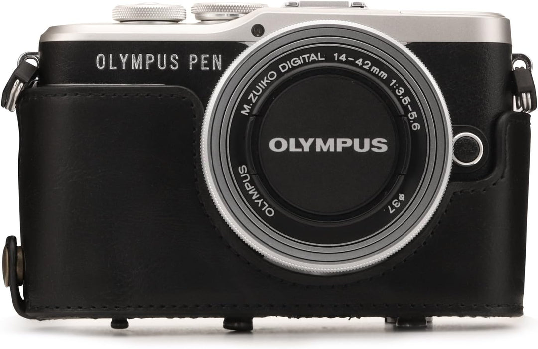 MegaGear MG1451 Olympus PEN E-PL9 (14-42mm) Ever Ready Leder Kamera-Case mit Trageriemen - Black Sch