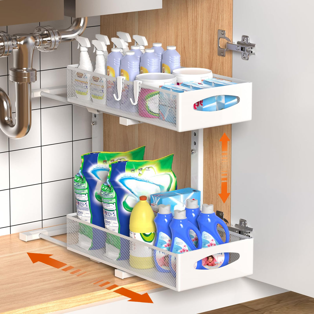 Housolution Spülschrank Organizer, 2 Etagen Metall Ausziehbares Unter Waschbecken Regal mit Schiebes