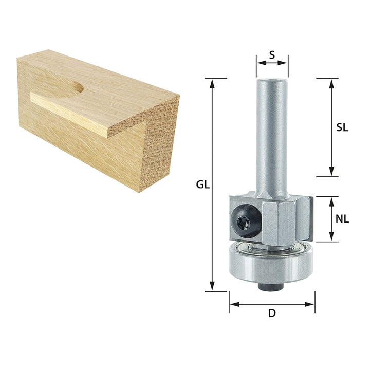 ENT 20296 Wendemesser Bündigfräser HW, Schaft (S) 8 mm, Durchmesser (D) 22 mm, NL 12 mm, GL 55 mm, S