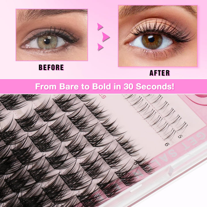 Anime Lash Clusters, 124 Stück Manga Eyelash Extensions 5-16mm, Fluffy D Curl mit Bond and Seal, Pin