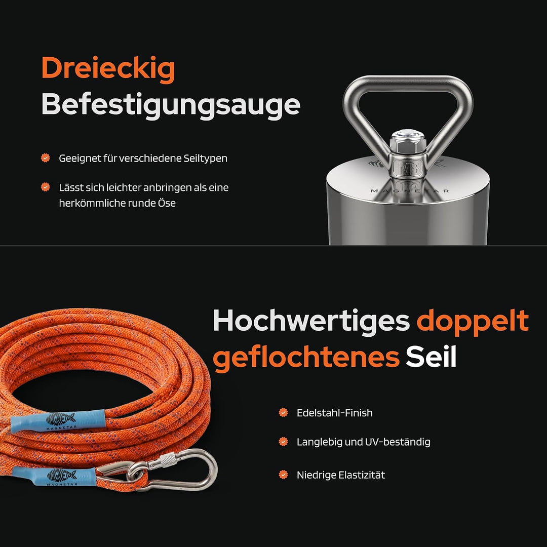 Magnetar - Magnetfischen Set für Frauen - Allround 600kg Bergemagnet - Magnetangel Paket mit Cap/Sei