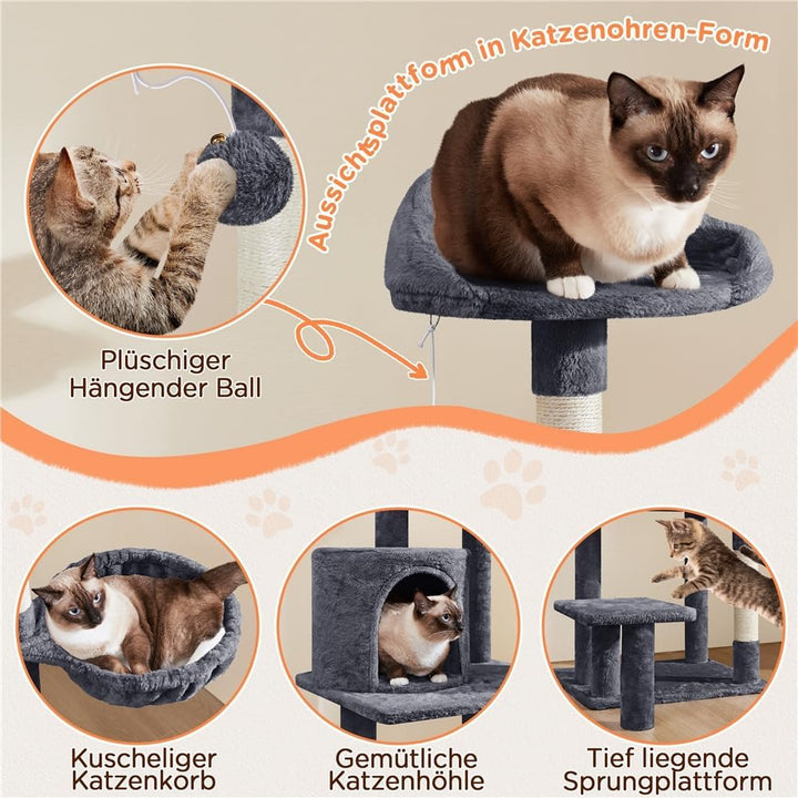 Yaheetech Kratzbaum Katzenkratzbaum 145 cm Stabiler Katzenbaum mit Aussichtsplattform Liegemulde Sis