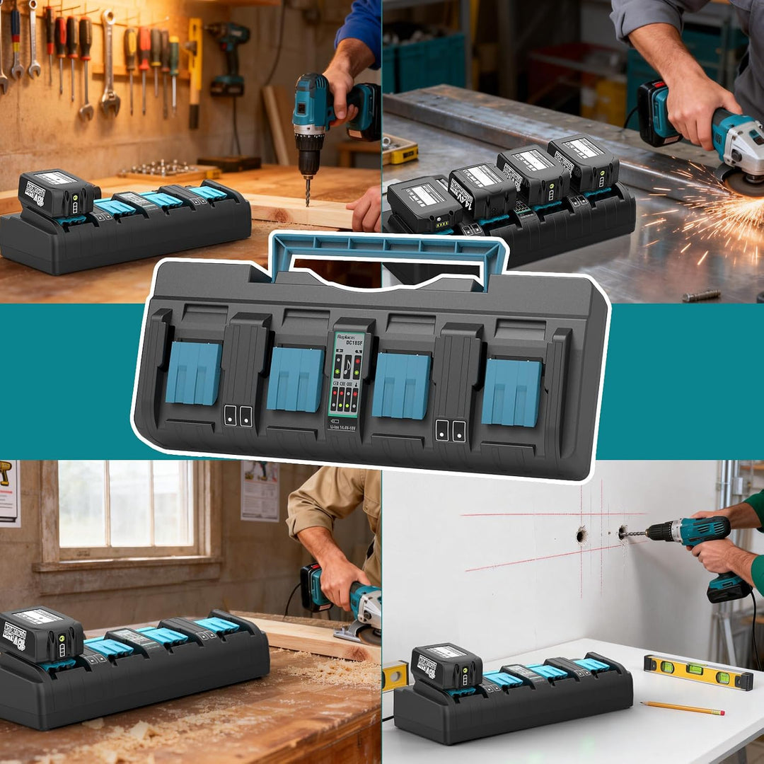 4-Fach Schnellladegerät DC18SF für Makita Ladegerät 18V | Kompatibel mit Makita Akku 18V/14.4V BL185