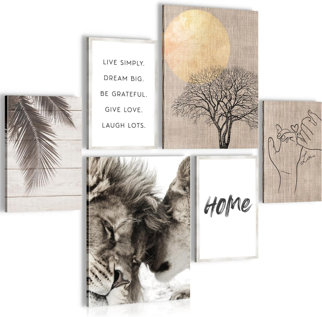 Novart Bilder Set - AUFHÄNGFERTIG - KEIN EXTRA RAHMEN BENÖTIGT - Löwen Liebe Home Modern Beige - Woh