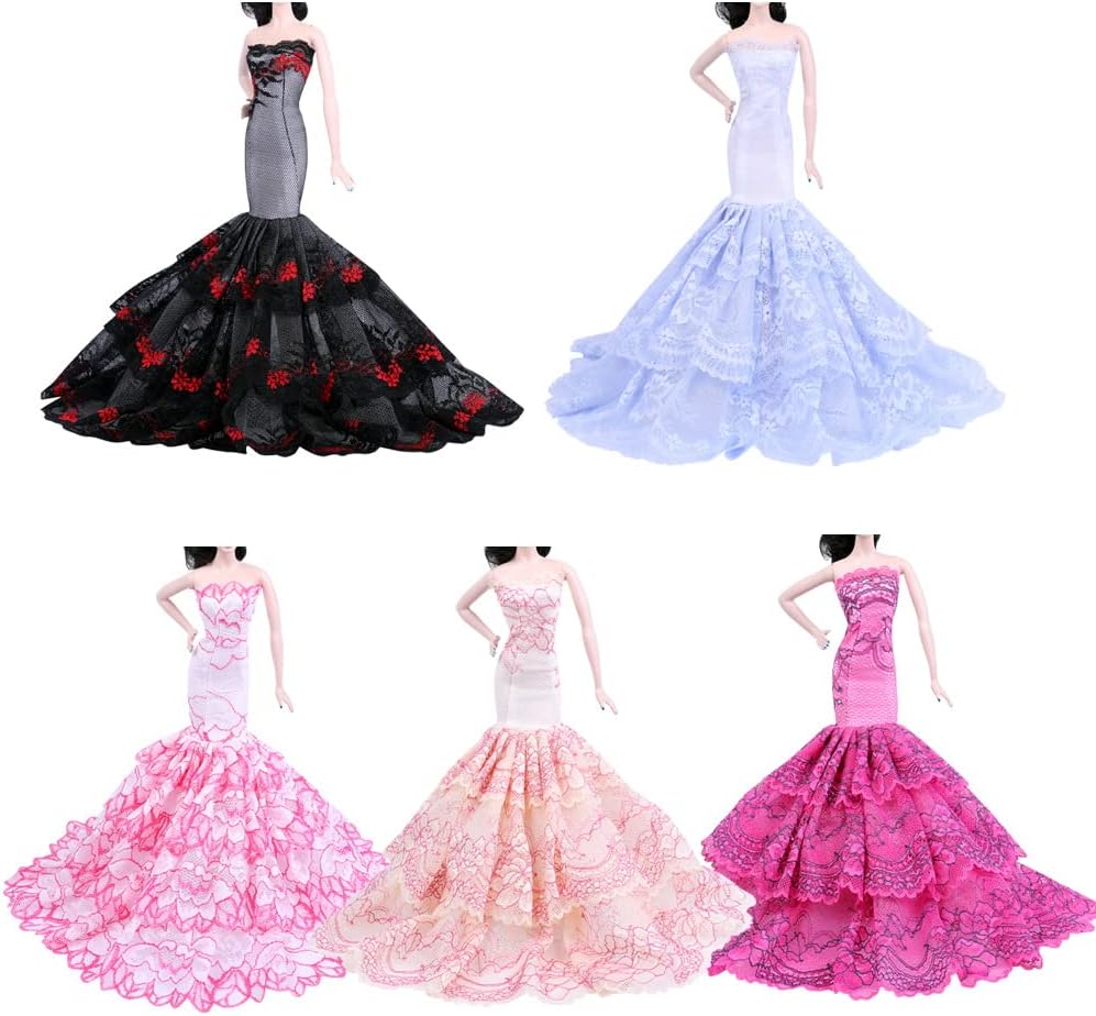 Puppenkleidung, 3 Sets Nacht Schlepprock Prinzessin Abend Hochzeit Party Kleid Kleidung Gewand Outfi