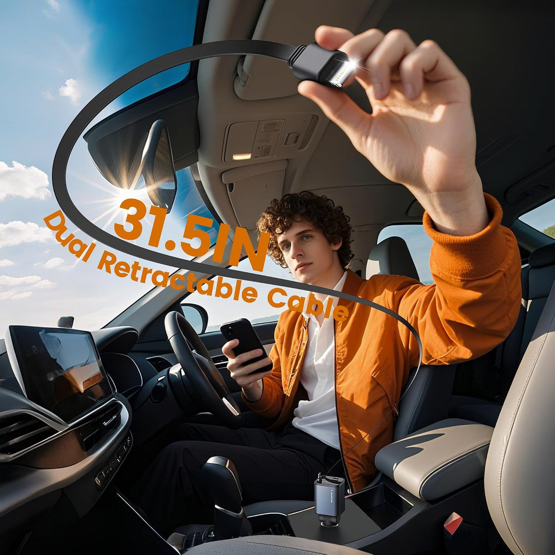 RAMPOW Zigarettenanzünder USB C, Auto Zubehör 65W Auto ladegerät Kfz Zubehör, 4in1 Einziehbares Auto