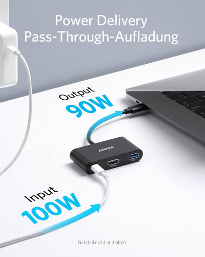 Anker USB C Hub, PowerExpand 3-in-1 USB C Hub mit 4K HDMI, 100W Power Delivery, USB 3.0 Datenschluss