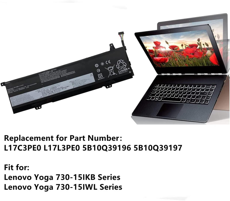 AKKEE L17C3PE0 Laptop Akku für Lenovo Yoga 730-15IKB 730-15IWL Series Notebook L17L3PE0 5B10Q39196 5