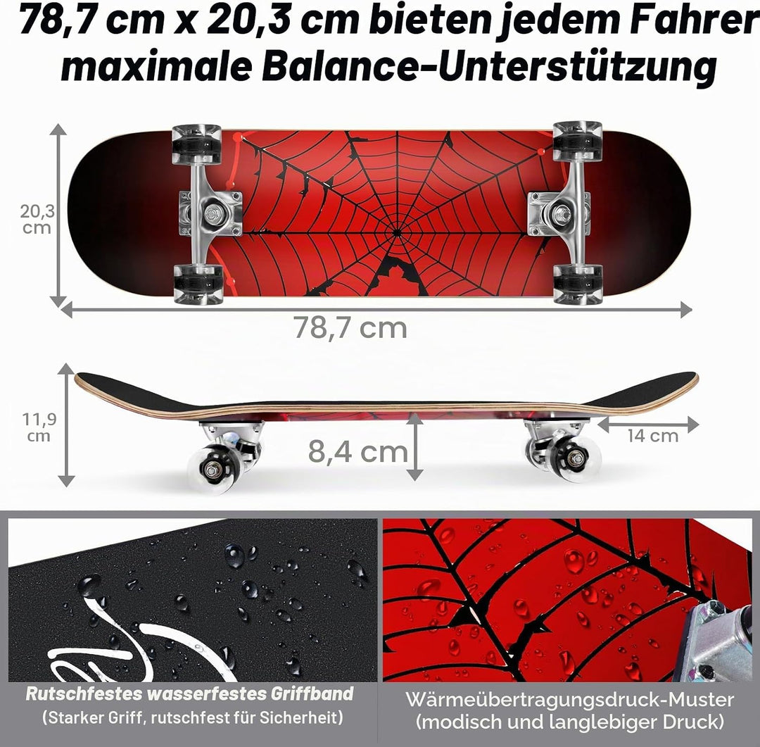 BELEEV Skateboard 31x8 Zoll Komplette Cruiser Skateboard für Kinder Jugendliche Erwachsene, 7-Lagige