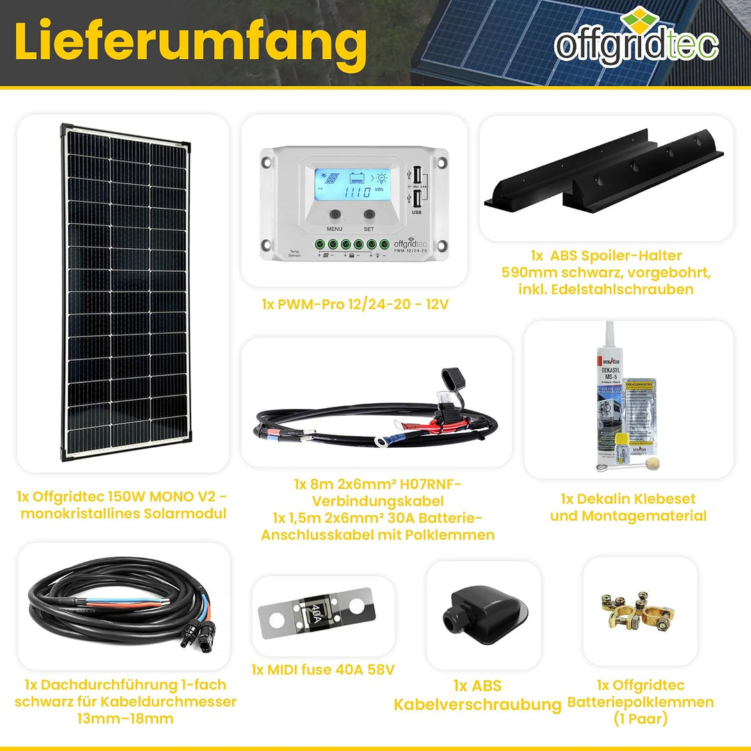 Offgridtec mPremium-XL 150W 12V Wohnmobil Solaranlage, 150W