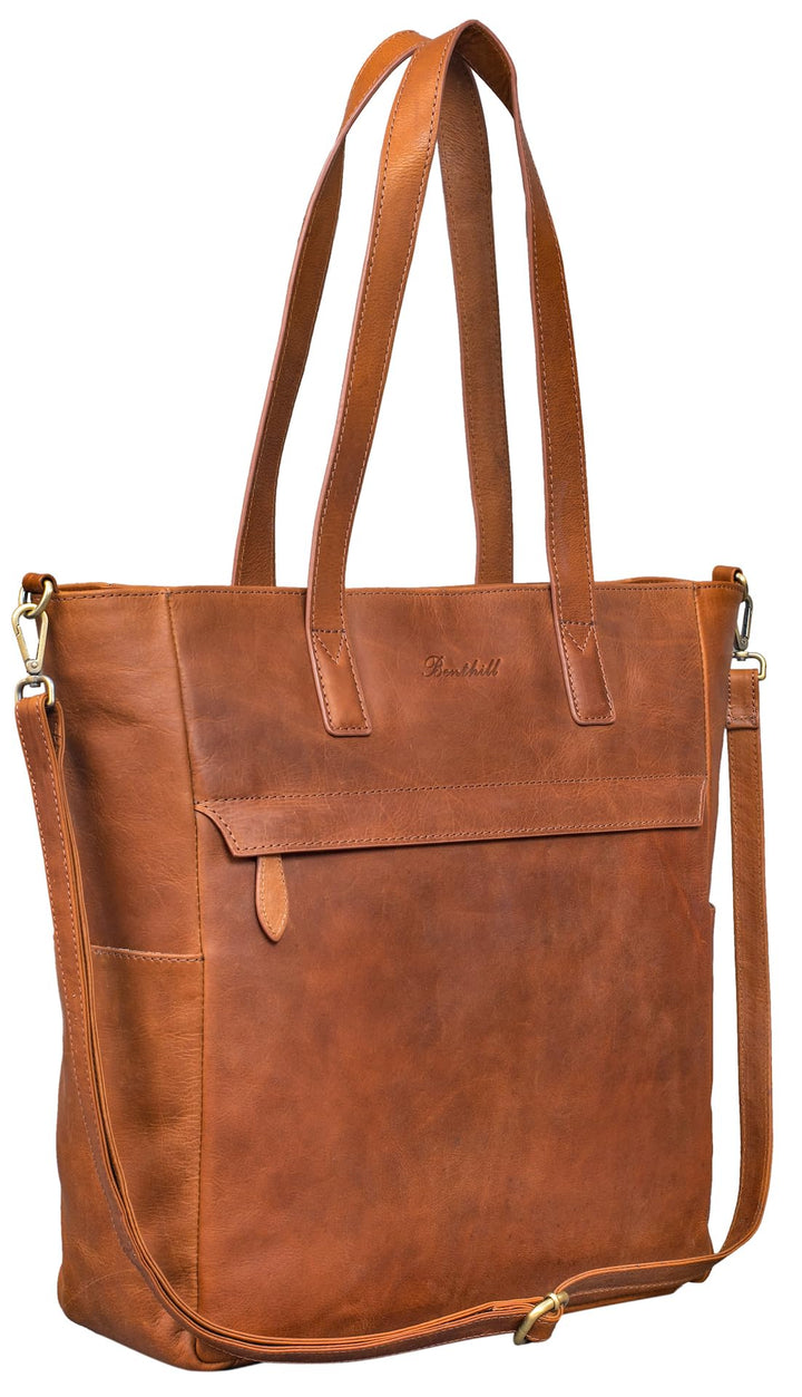 Benthill Shopper Damen Leder Gross - Ledertasche mit Reissverschluss - Umhängetasche aus Echtleder -