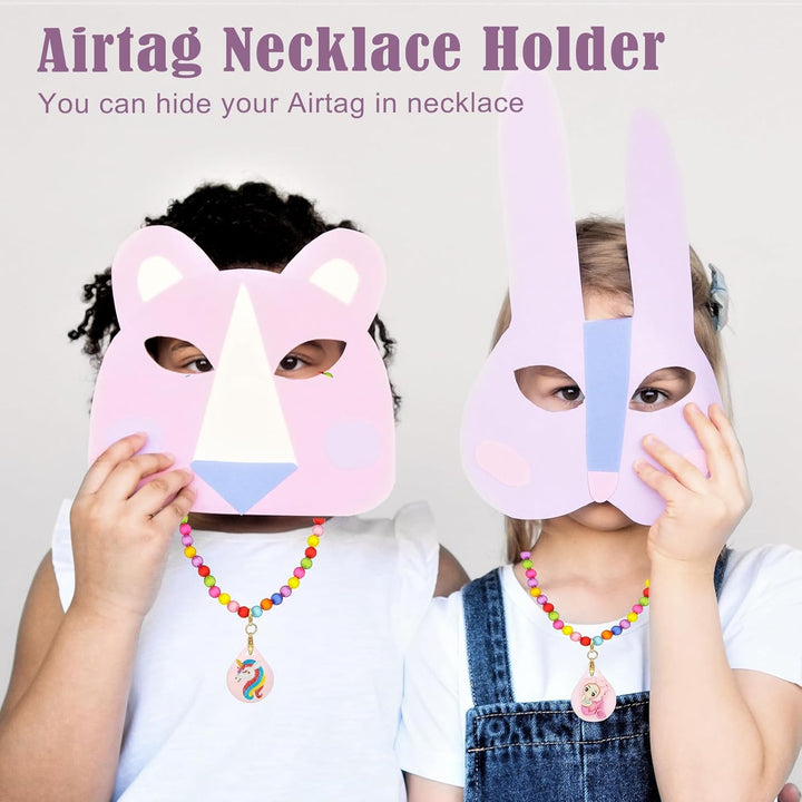 XEEWEN 2 Stück für Airtag-Halskettenhalter für Kinder, niedliches Kawaii-Perlen-Halskettenetui für M