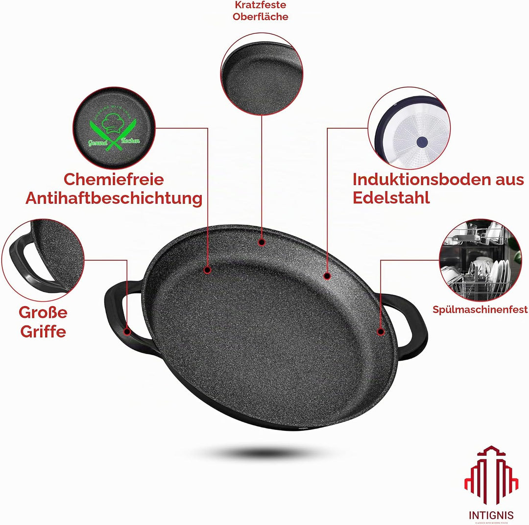 INTIGNIS Professionelle Paellapfanne | 40 cm grosse Bratpfanne | Aluminium | Antihaftbeschichteter M